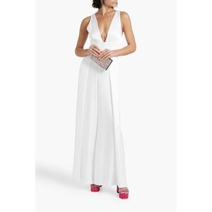 Alice & Olivia NWT Myrtle Pleated Wide Leg Satin Jumpsuit in White Sz 4 MSRP$595
